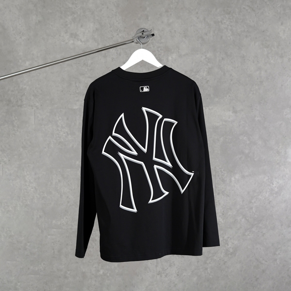 Kaos MLB NY BACK OUTLINE WHITE BLACK LONG TSHIRT 100% ORIGINAL