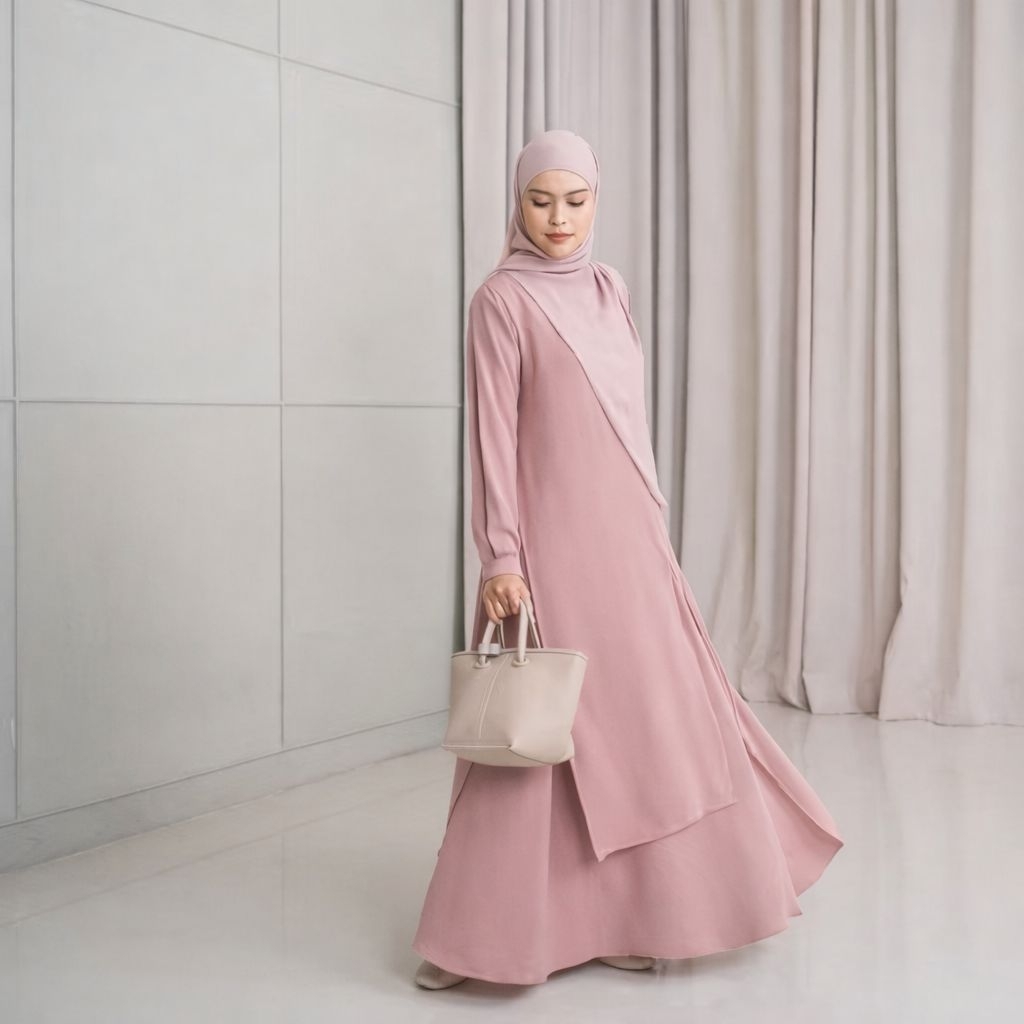 ARUMI BIG SIZE - Setelan Malaysia One Set Tunik + Rok Jumbo Bahan Crinkle | Setelan Malaysia Long Tu