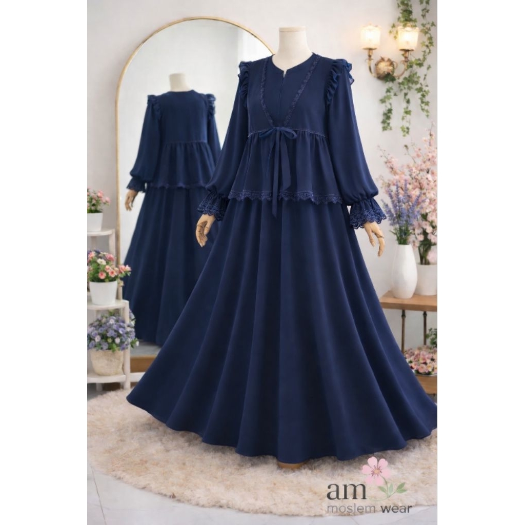 AMW38 Gamis Akhwat 2in1 Gamis inner lecton + rompi Set Gamis Safar dan Cadar Tali Wanita S M L XL da