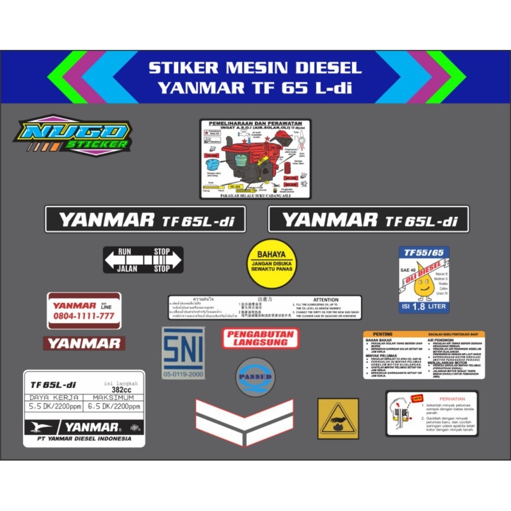 Stiker mesin diesel Yanmar TF 65 L-di
