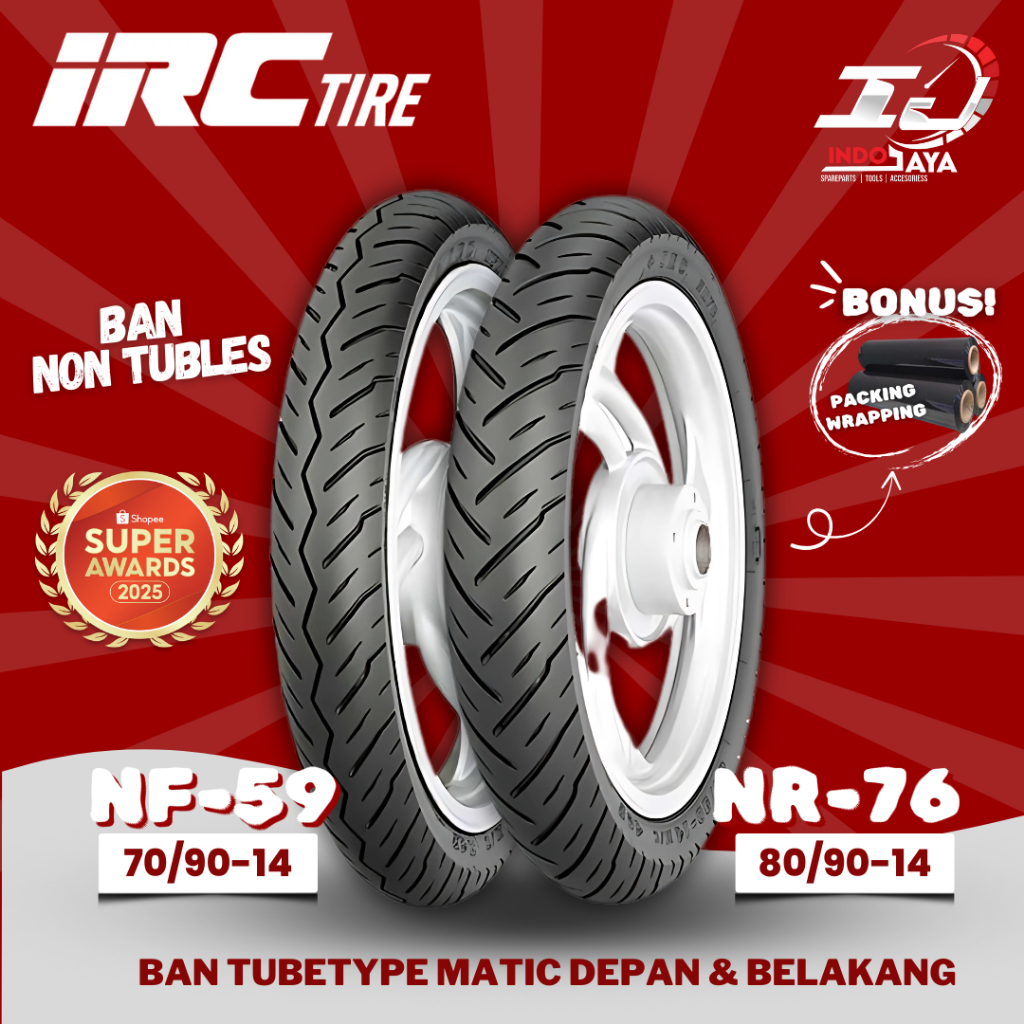 [PAKET SEPASANG] IRC NON TUBLES / TUBETYPE NF59 / NR76 ( 70/90-14 / 80/90-14 ) BAN IRC TUBETYPE NF 5