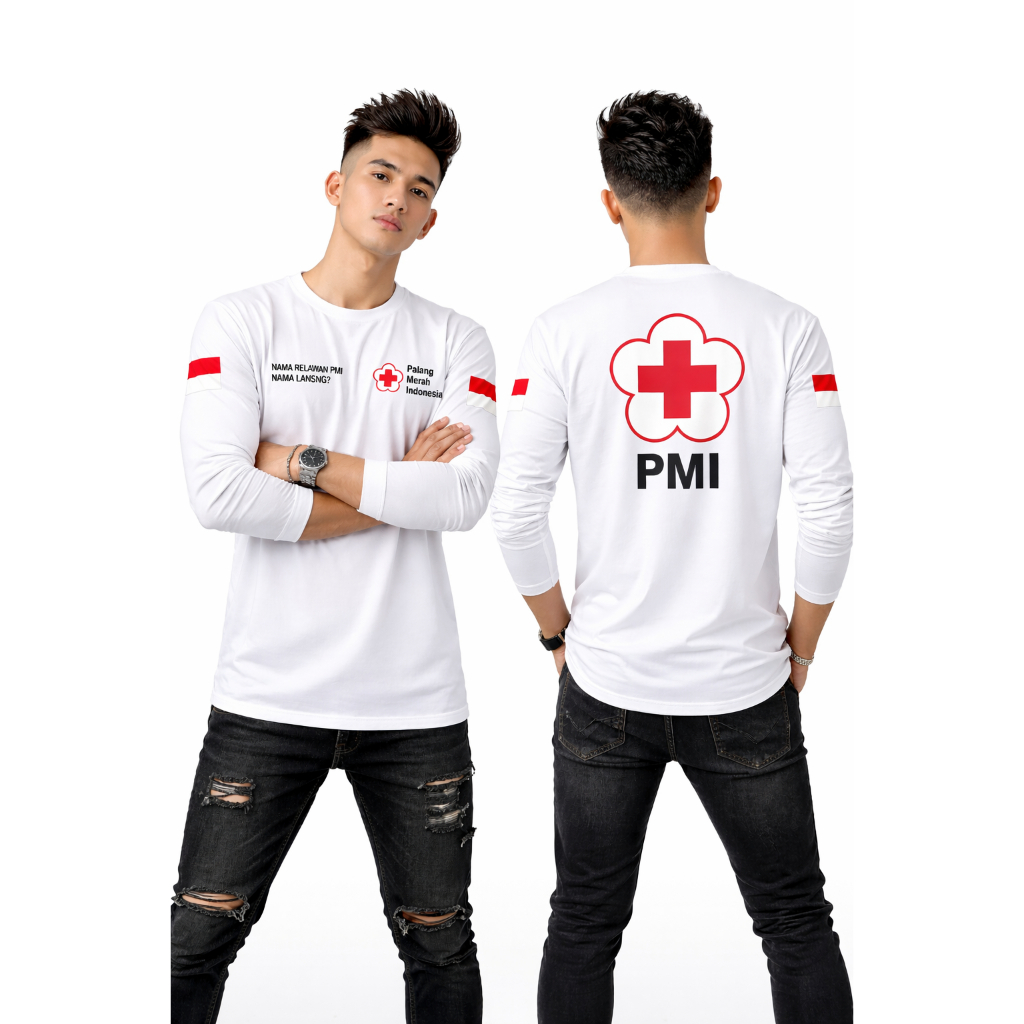 Baju Kaos Distro Lengan Panjang PMI PMR BARU Gratis Nama ATAU NAMA SEKOLAH Bisa Custom