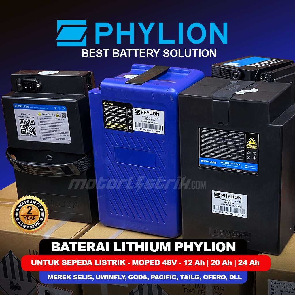 PHYLION BATERAI LITHIUM 48V - 12Ah / 20Ah / 24Ah GARANSI RESMI 2 TAHUN