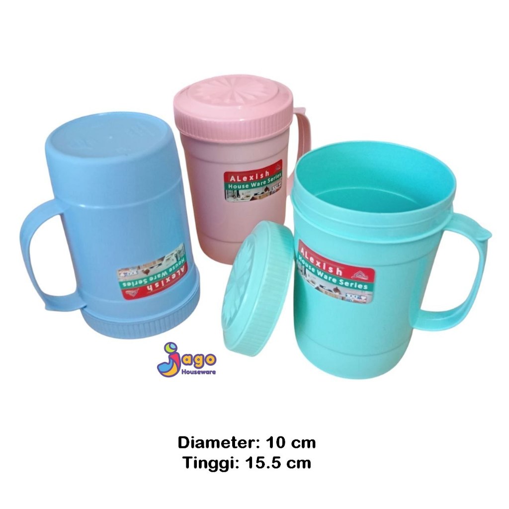 Alexish Mug Benji + Tutup, Gelas Plastik Gagang Dengan Tutup Putar