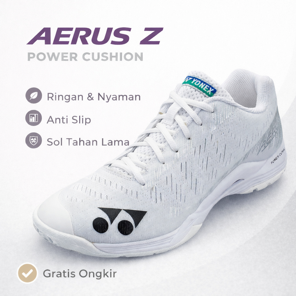Sepatu Badminton Power Cushion Yonex Aerus Z White Men/Woman - Sepatu Olahraga Asli Impor