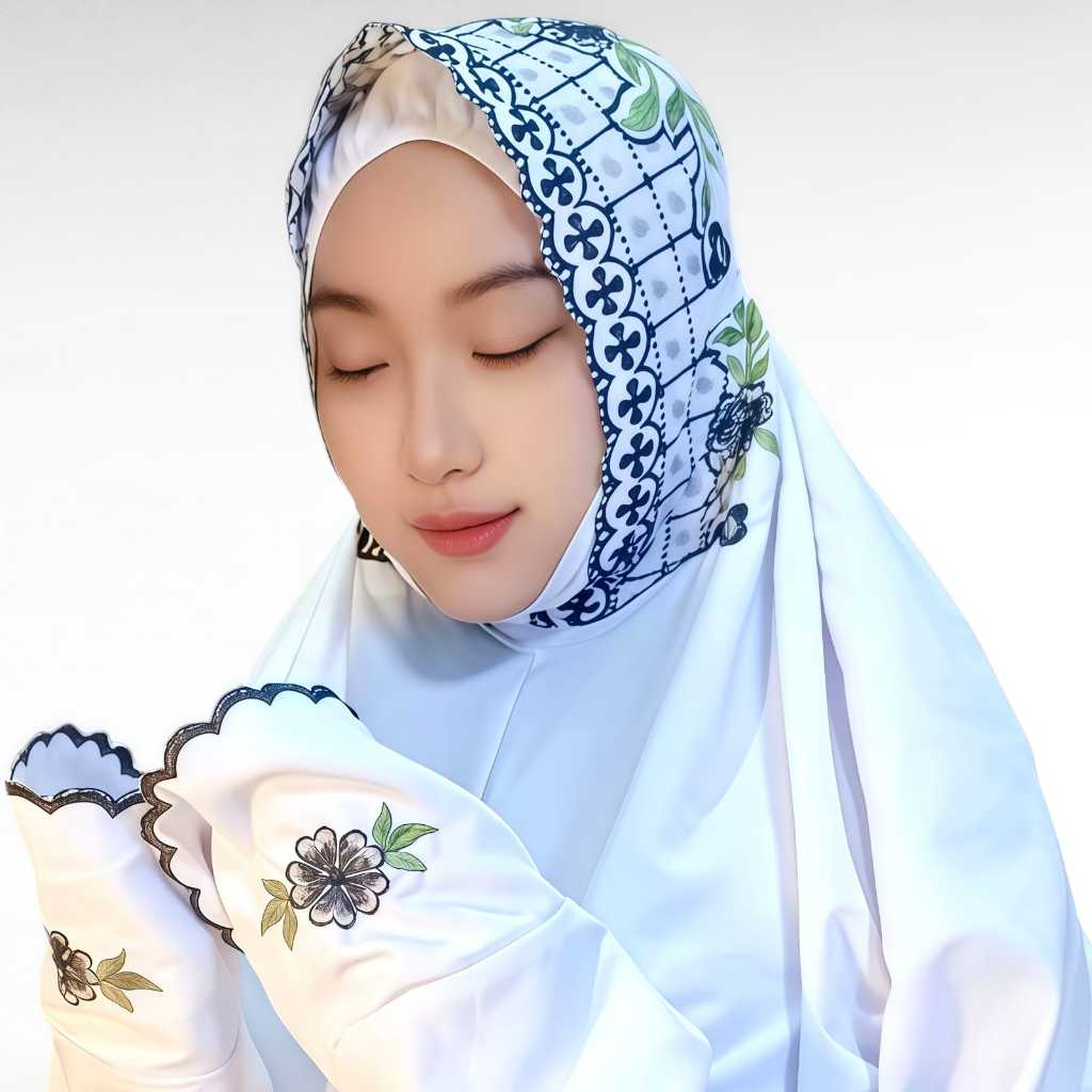 Mukena Terusan Bodir Bunga Poppy | Katun Mikro Premium Hitam | Elegan & Mewah untuk Ibadah