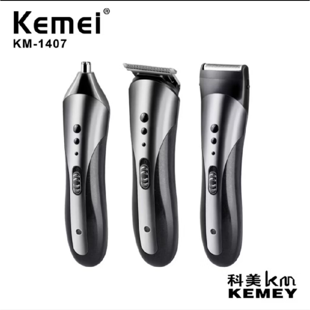 Kemei KM-1407 Hair Clipper Elektrik - 3 in 1, Baterai Isi Ulang, Pisau Tajam