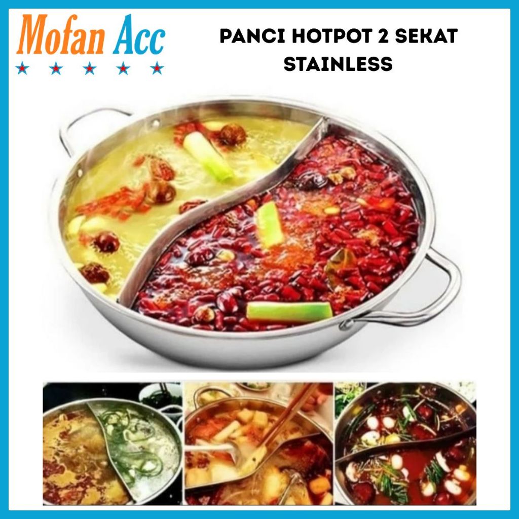 Panci Hotpot 2 Sekat Stainless Steel 28Cm Steamboat Shabu Suki Wadah Tempat Sayur Sop 2in1 Serbaguna