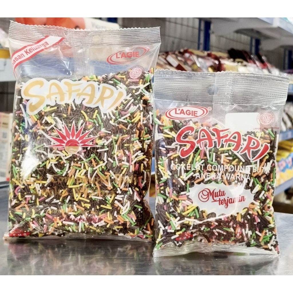 Safari Meses Pelangi 250gr, 100gr/Coklat Butir Warna Warni Safari 250gr, 100gr/Meses Warna Safari