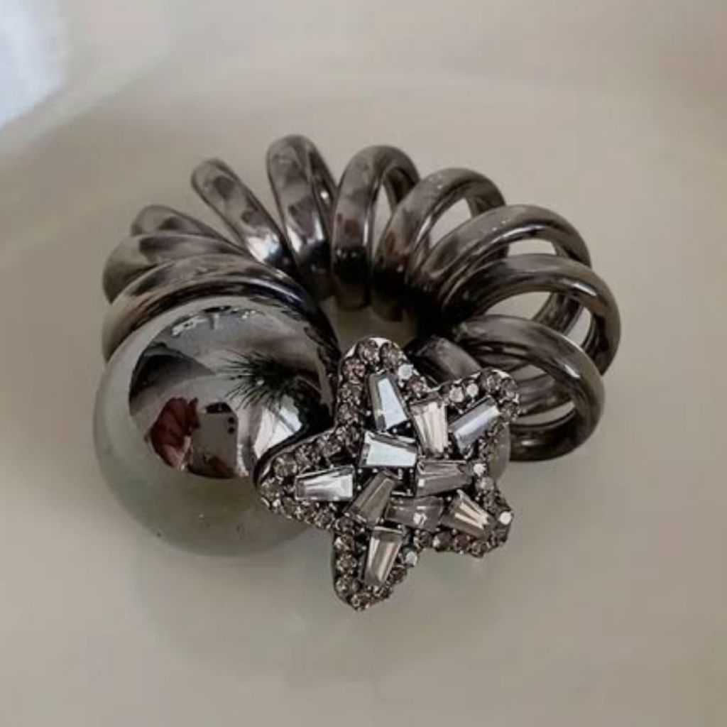 Ikat Rambut Spiral Premium Wanita Metal Ball Crystal Elegant Hair Tie Korea Style