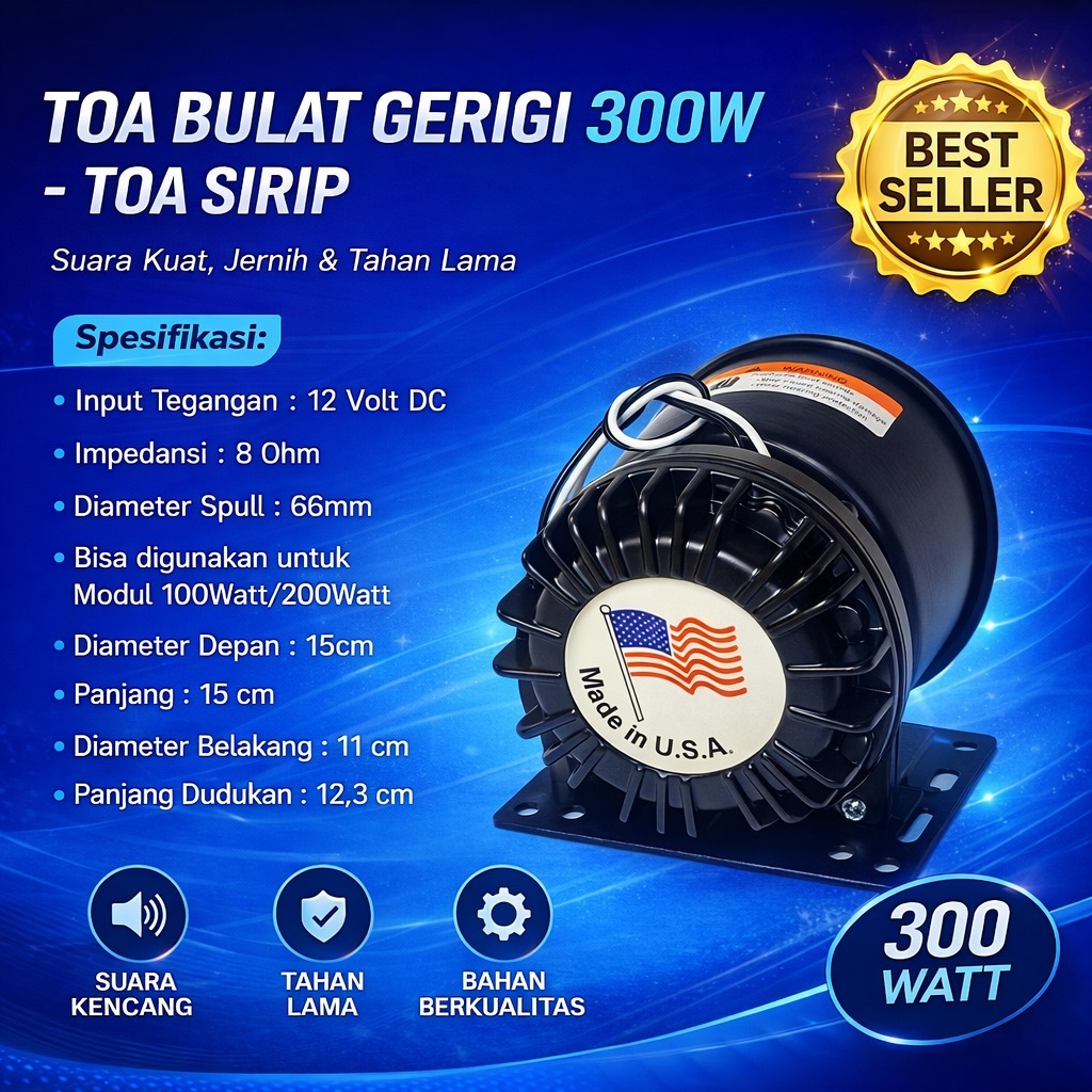 TOA 300 Watt Original TS300N Sirip Belakang | TOA Gerigi Sirine Patwal 12V