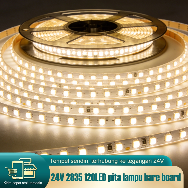 Lampu LED Strip SMD 2835 12V 24V 5 .10 Meter - Fleksibel,Punggung dengan lem, lampu etalase