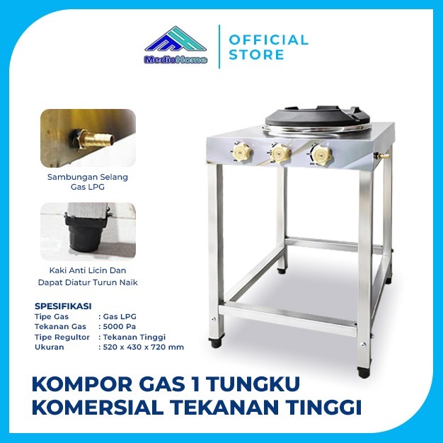 MEDIOHOME Kompor Gas 1 Tungku Api Besar Tekanan Tinggi Kompor Komersil
