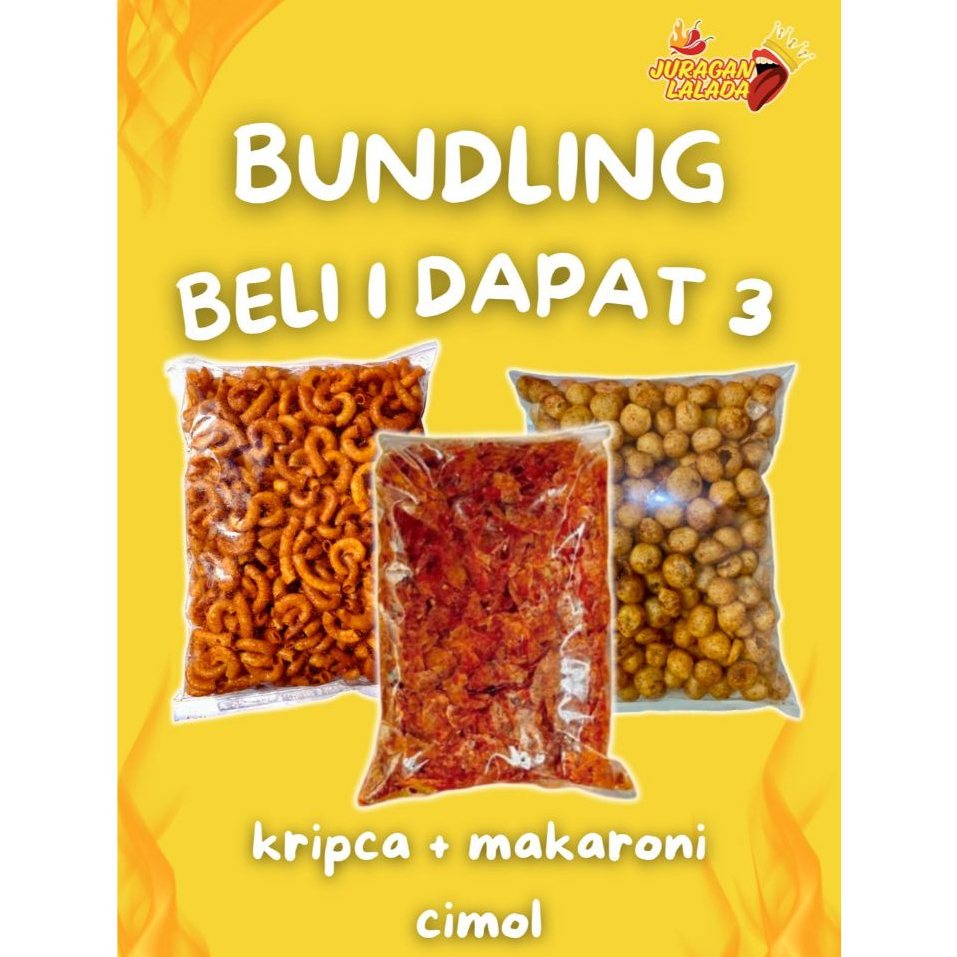 PAKET BUNDLING BELI 1 DAPAT 3 JURAGAN LALADA (200gr  KRIPCA, 200gr MAKARONI, 200gr CIMOL) PEDAS DAUN