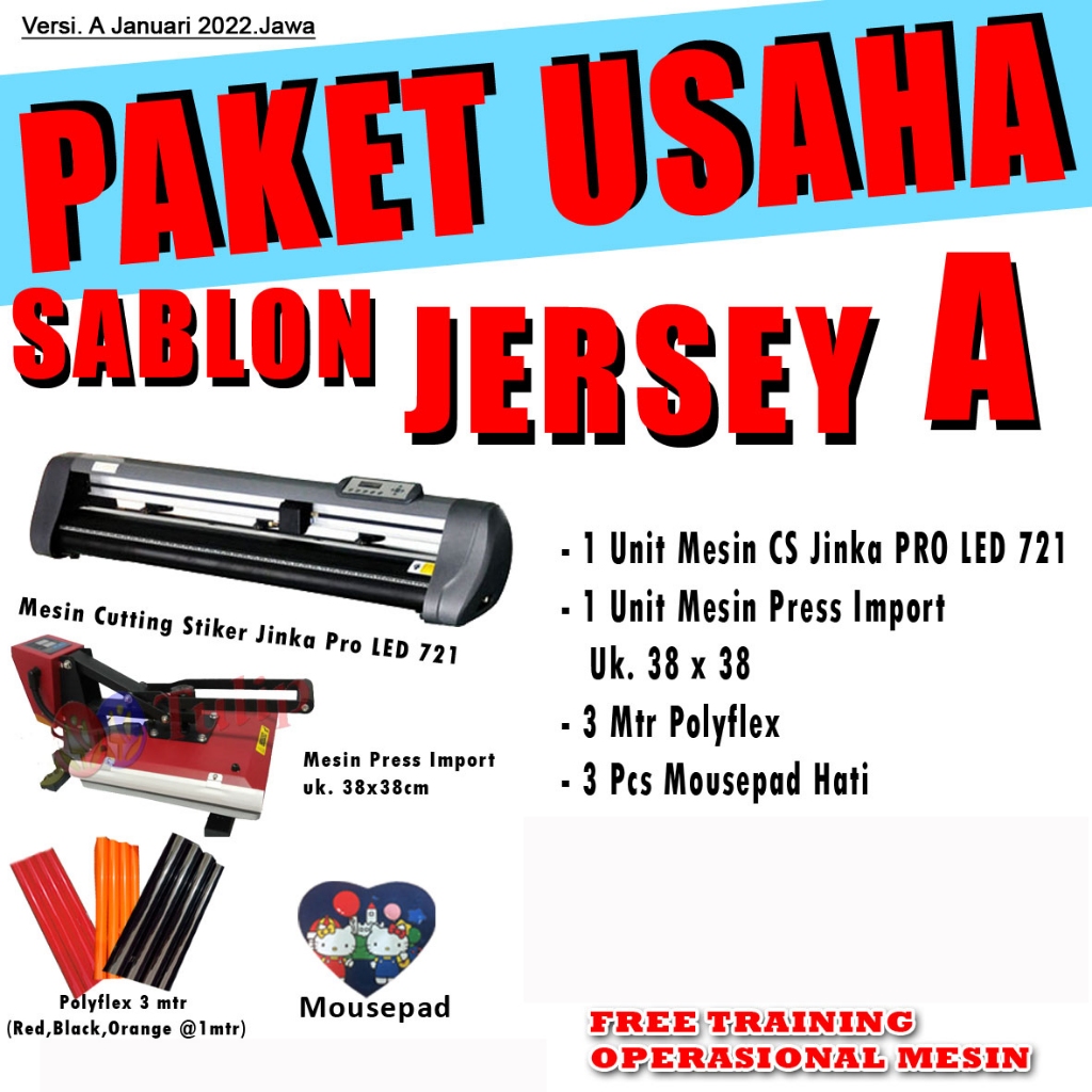 PAKET USAHA DIGITAL SABLON / MESIN DIGITAL SABLON / CUTTING STICKER JINKA / PAKET JERSEY A / MESIN P