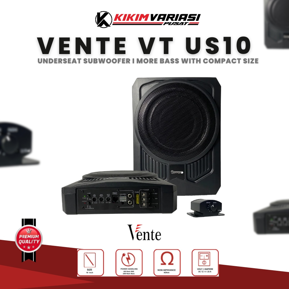Vente VT-US10 Subwoofer Kolong Kursi Mobil Aktif 10 Inch | Bass Nendang Slim Compact Plug & Play Ori
