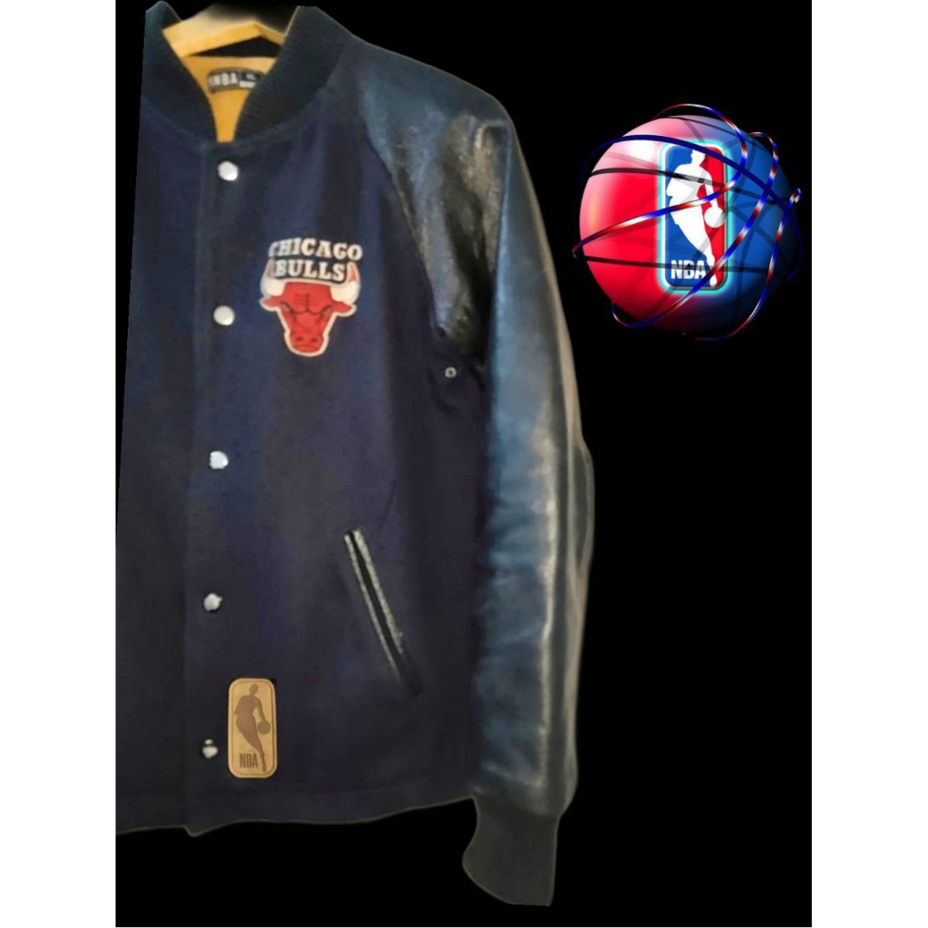 Chicago Bulls Vintage 90's Wool Leather Varsity Jacket NBA Basketball Letterman Black/Navy X Starter
