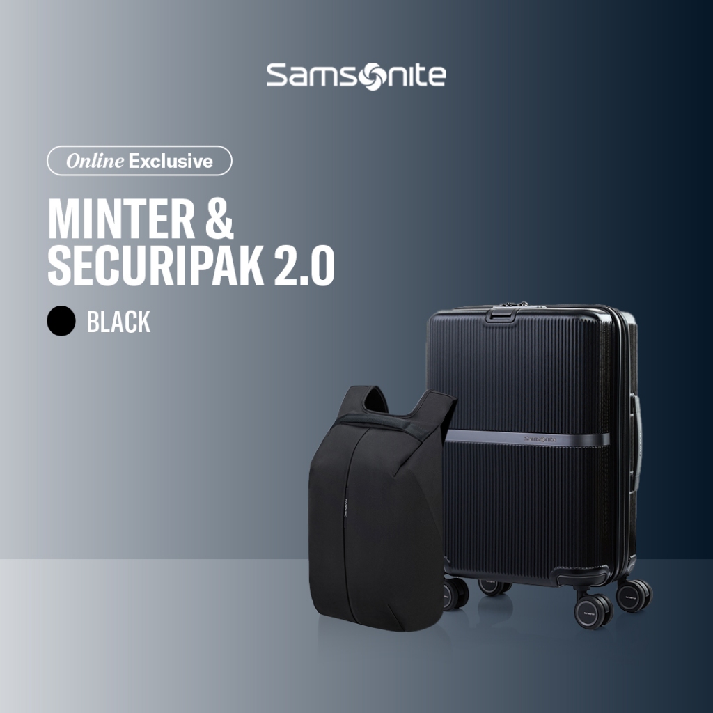 Samsonite Koper Minter Spinner Cabin Black + Securipak 2.0 Backpack 15.6 Inch Black