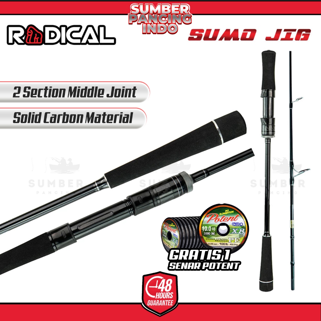 RADICAL Joran Pancing Spinning SUMO JIG 180cm PE1-3/2-4 Drag 15Kg Solid Carbon Joran Pancing Jigging