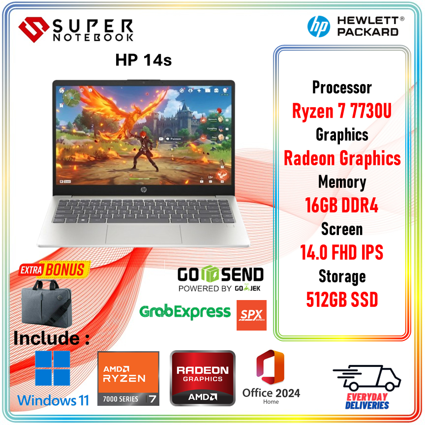 HP 14S EM0730AU - RYZEN 7 7730 16GB 512SSD W11+OHS 14.0 FULL HD