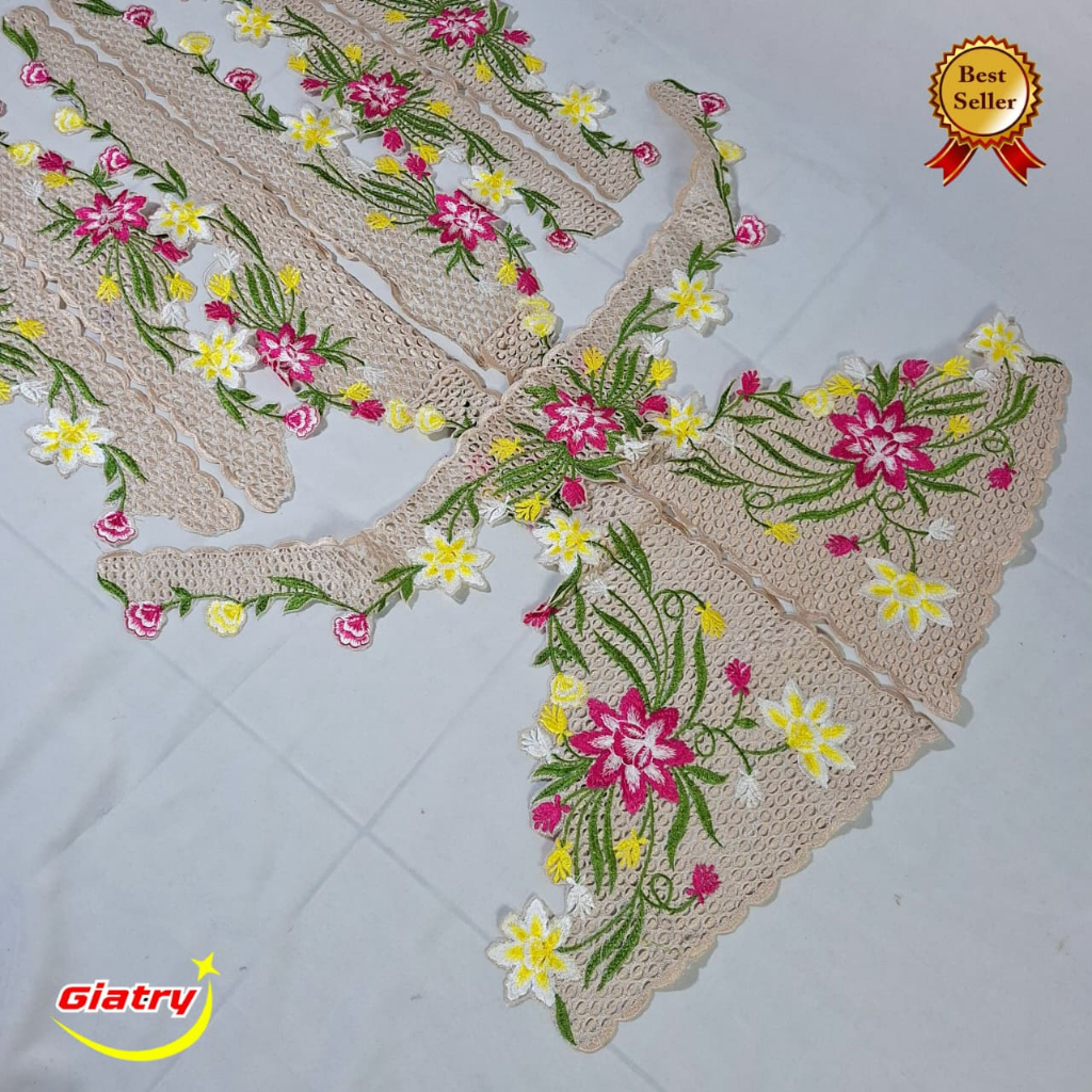 Renda Bordir Kebaya Encim Warna Beragam (Renda Saja) Motif bunga merak/RENDA BORDIR KEBAYA ENCIM TER