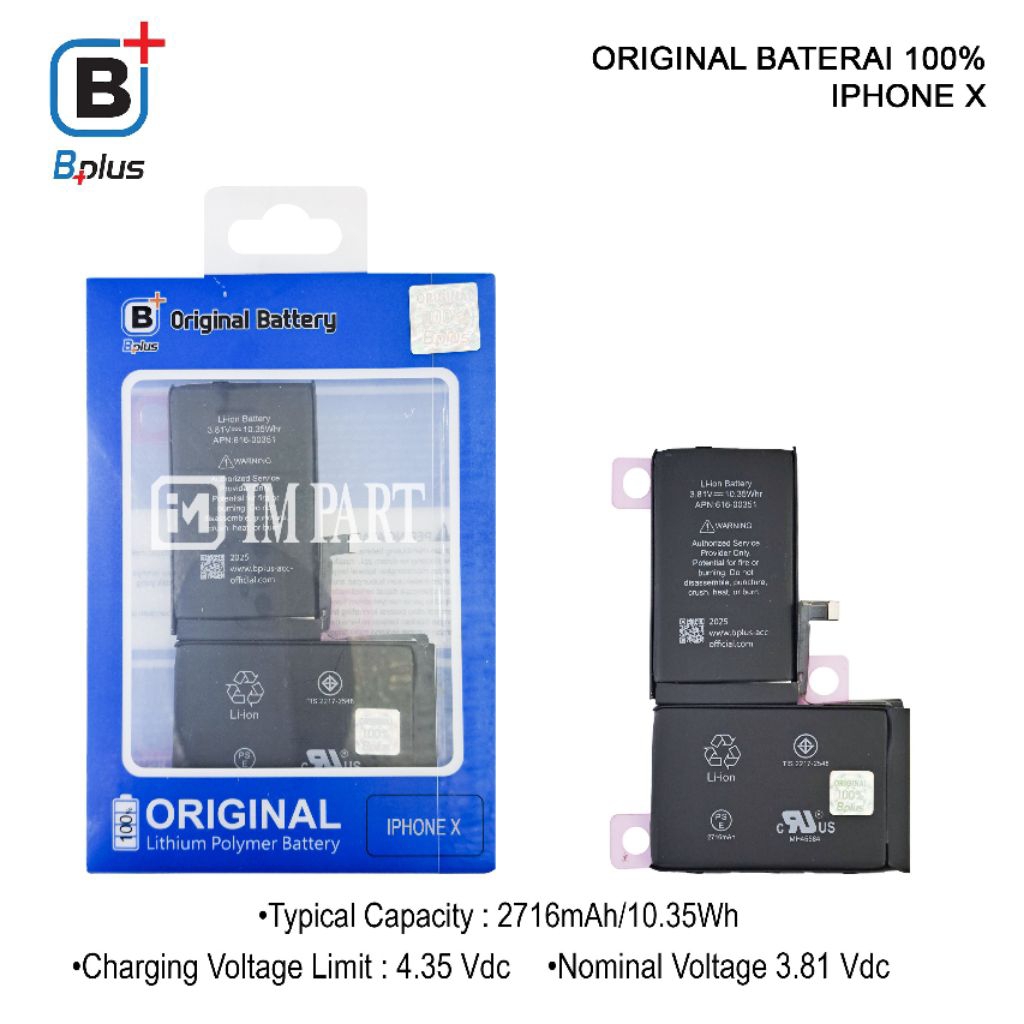 BATERAI IPHONE X ORIGINAL BPLUS