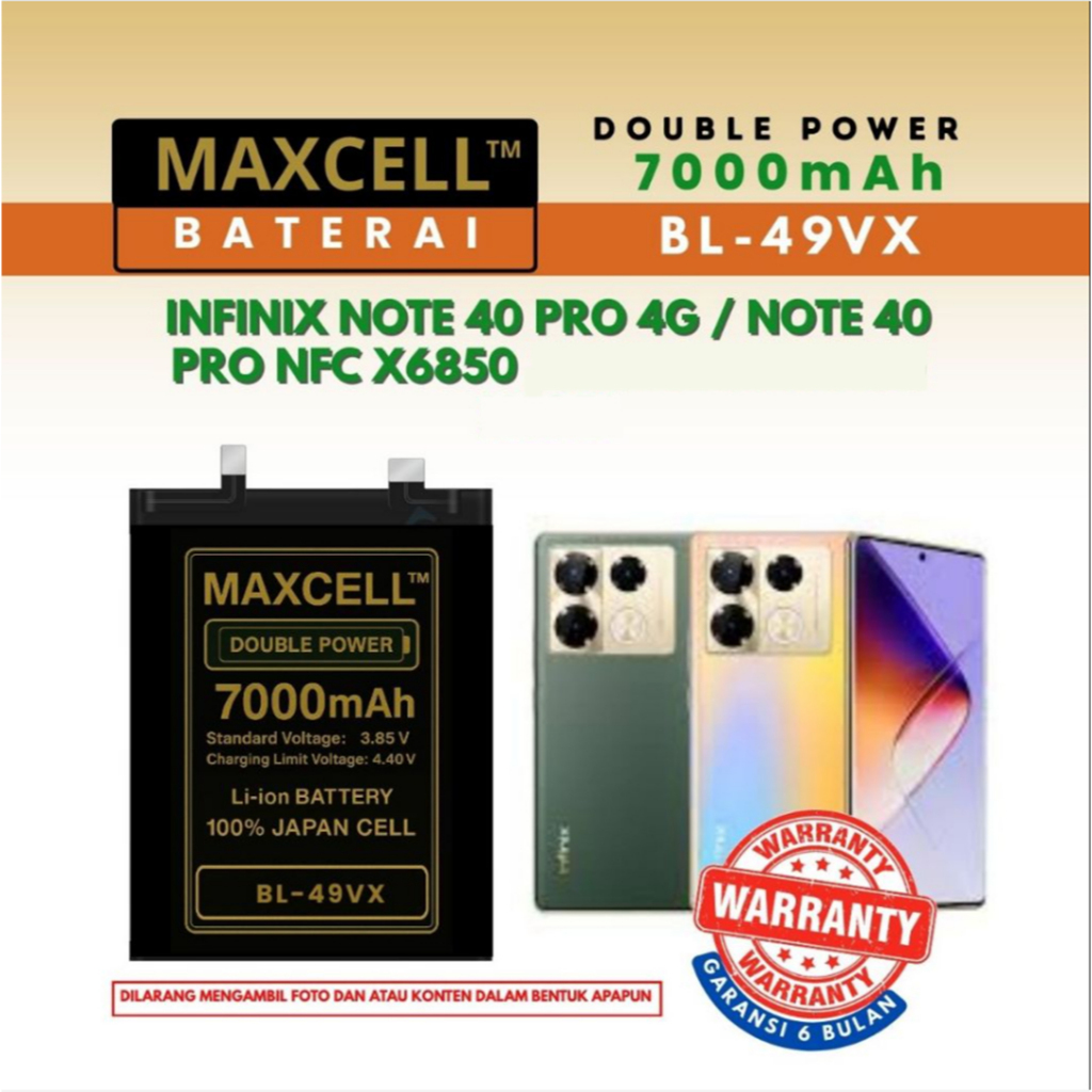 Baterai BL-49VX Compatible Infinix Note 40 Pro 4G / Note 40 Pro NFC X6850 Double Power 7000mAh