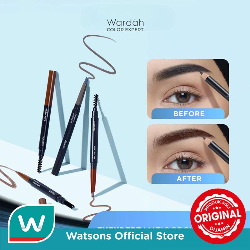 Wardah Eye Brow EyeXpert Matic Brow Definer - Pensil Alis Anti Air dan Tahan Lama Hingga 8 Jam - Mud