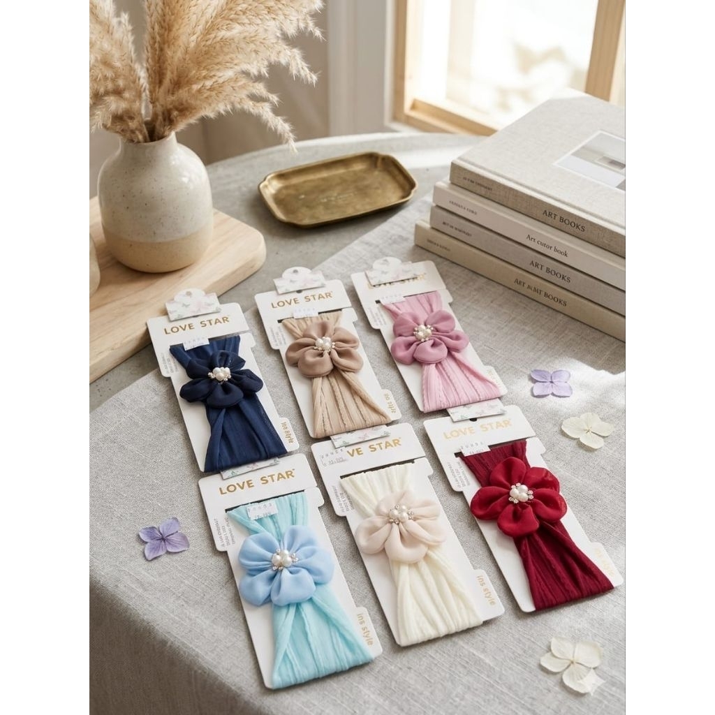 Bandana Bayi/Bando Kain Bayi Dengan Bunga Besar
