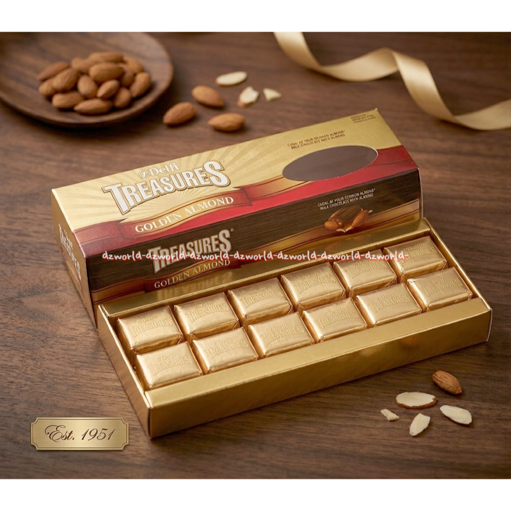 Delfi Treasures Golden Almond 216gr Cokelat Susu Dengan Kacang Almond Coklat Delvi Treasure Chocolat