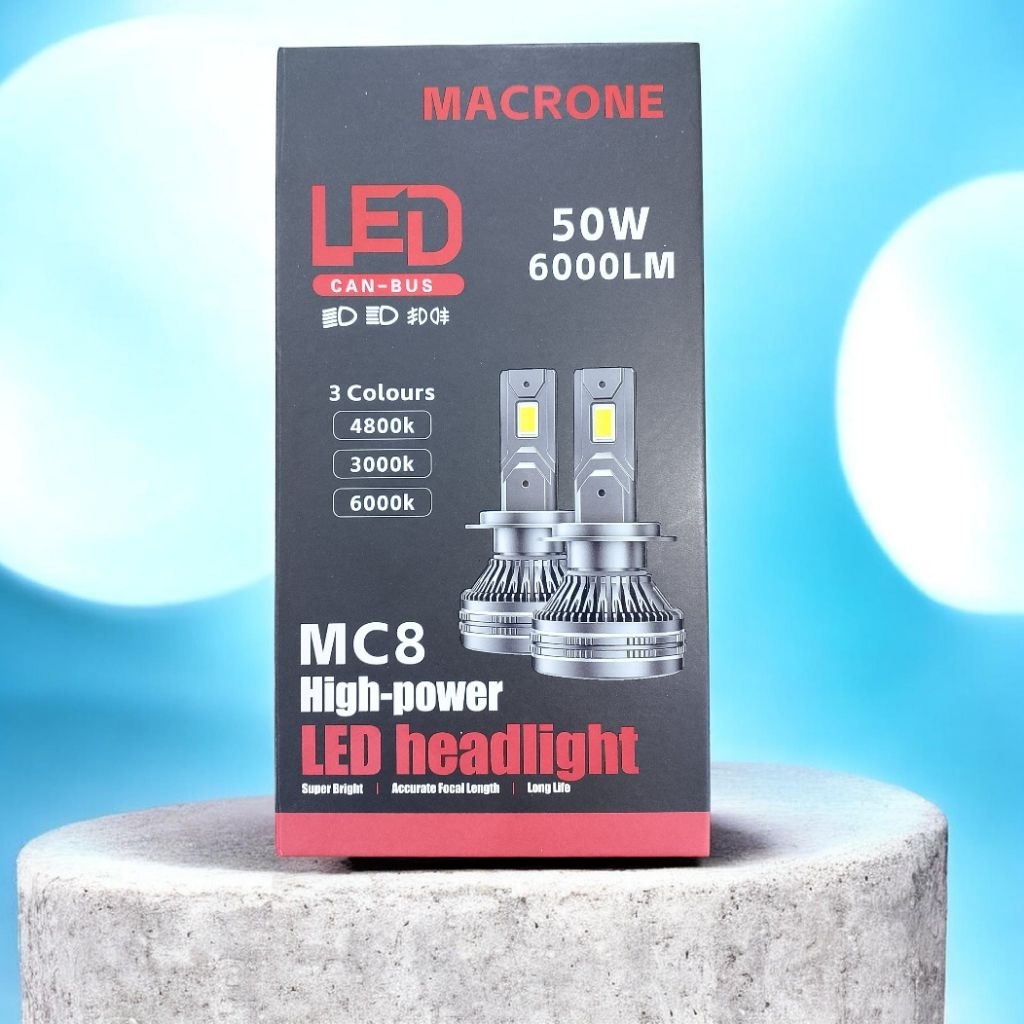 LED MC8 Macrone 3 warna H4 H11 Lampu Mobil