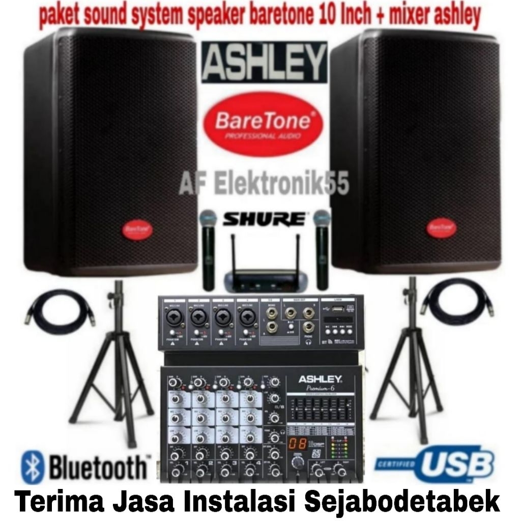 Paket Sound System Baretone 10 Inch Aktif + Mixer Ashley Original