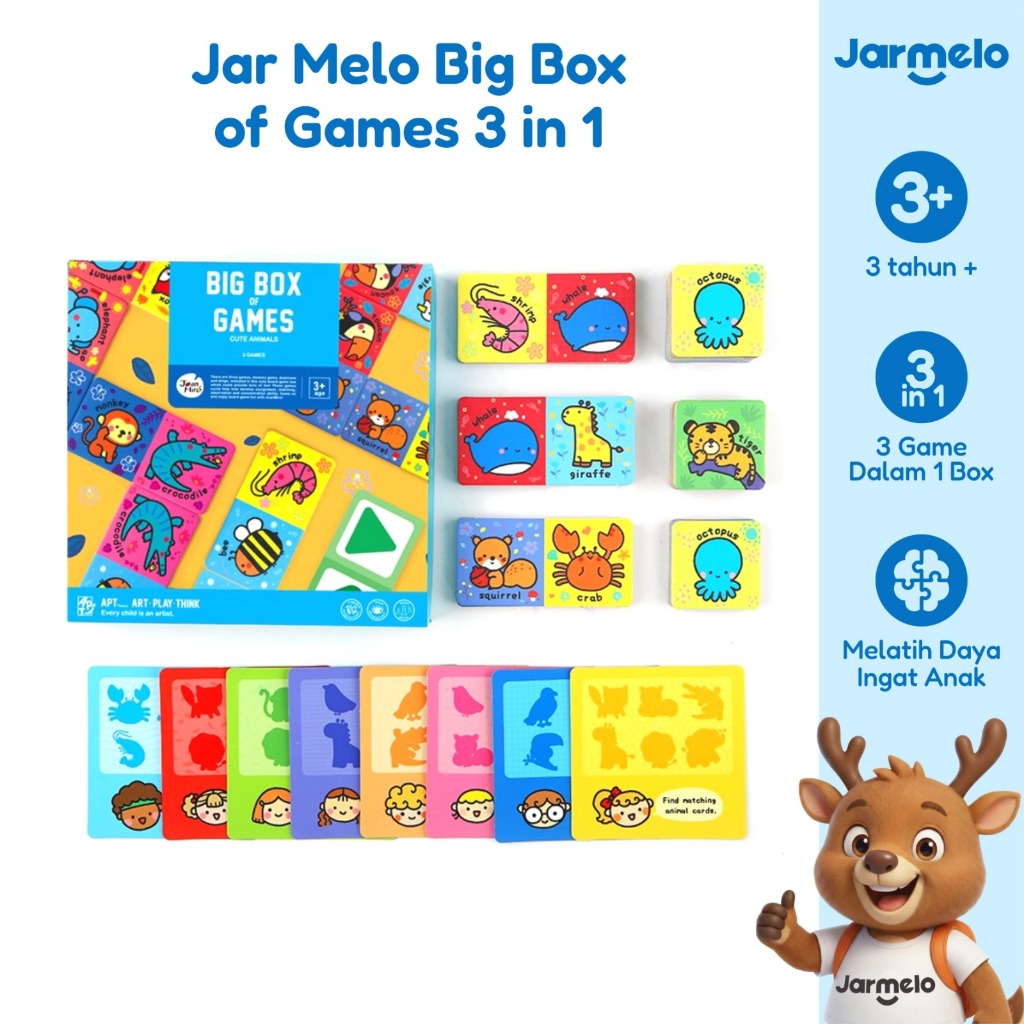 NEW!! Jar Melo Big Box of Games 3 in 1 3+ | Jarmelo Board Game Anak Edukasi Mainan Meja Family Game