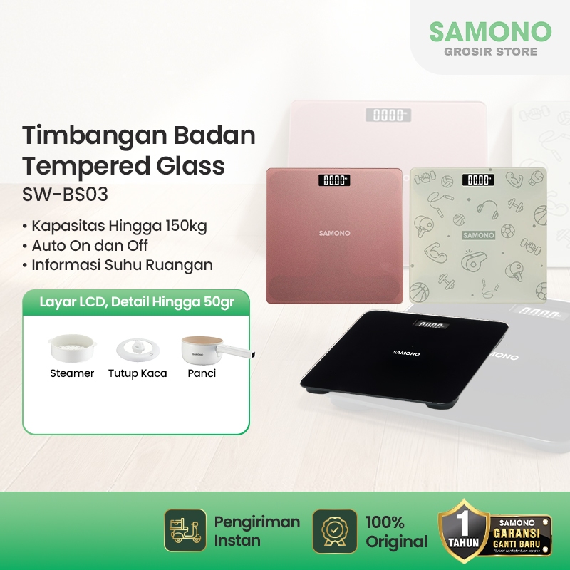 SAMONO Timbangan Badan Digital LED Ultra Slim Akurat Timbangan Berat Badan Minimalis Modern Auto On 