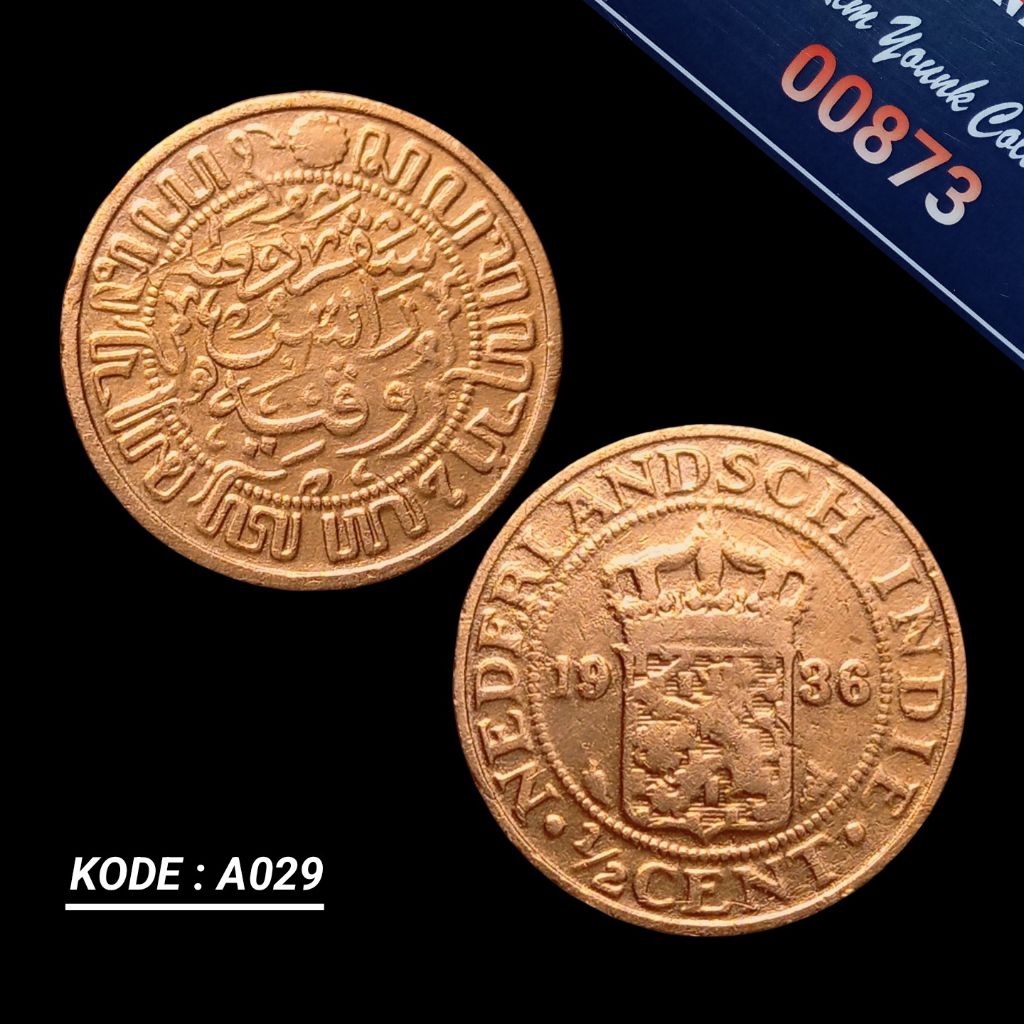 UKI029Coin 1/2 Cent Benggol Kecil (Nederlandsch Indie) Thn Tua 1936 Detail Bagus Sesuai Difoto Kode: