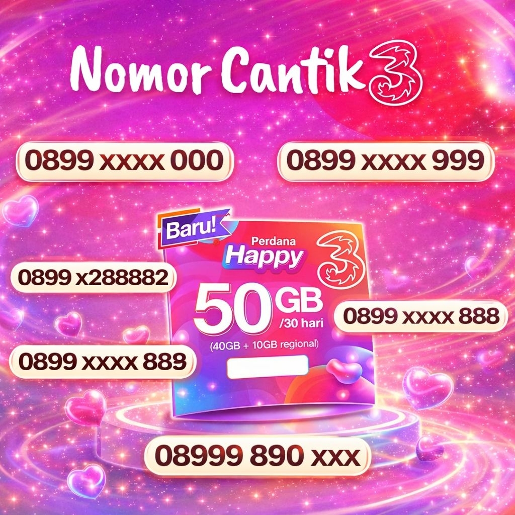NOMOR CANTIK TRI NOMOR CANTIK THREE 11DIGIT NOMOR CANTIK 3 SERI 999 890 XXX MUDAH DI INGAT