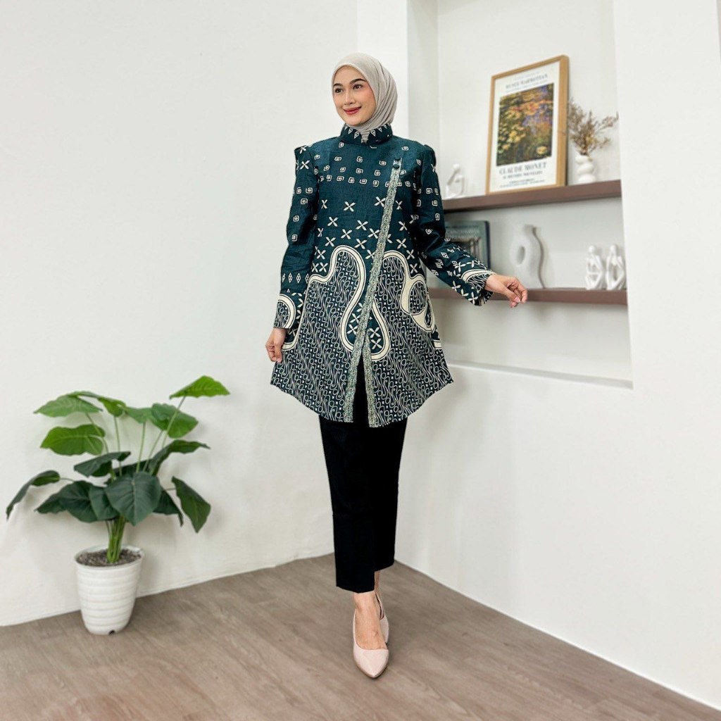 Atasan Batik Wanita Modern Tunik Model Janggan Lengan Panjang Tunik Santika Batik Irma Terlaris