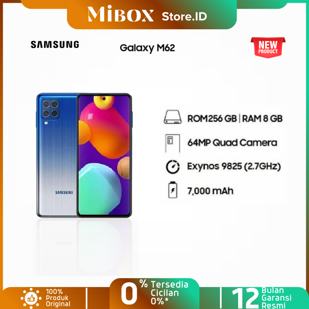 Samsung Galaxy M62 8/256 (FREE ADAPTER) Super AMOLED Li-Po 7000 mAh Garansi Resmi Samsung
