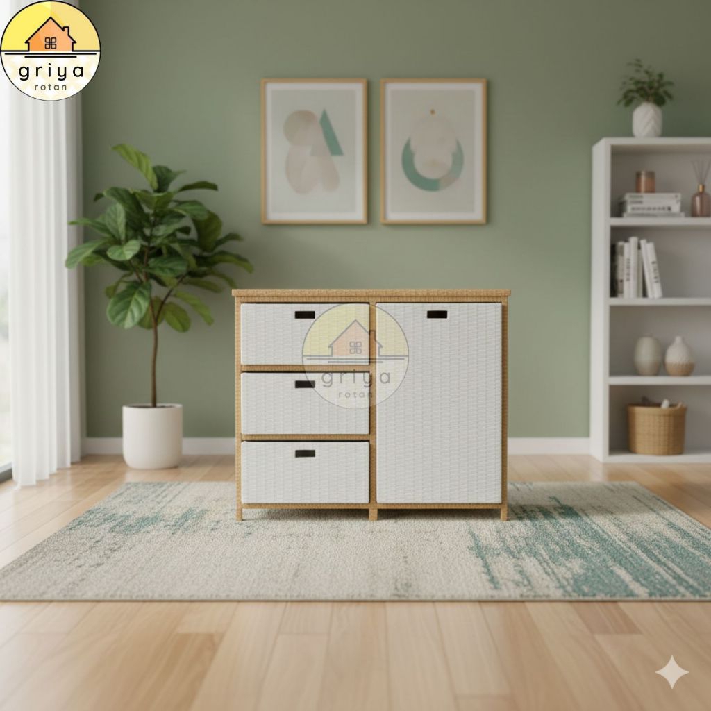 Lemari Laci Rotan Sintetis Box Loundry Rotan Sintetis 4 Laci Serbaguna