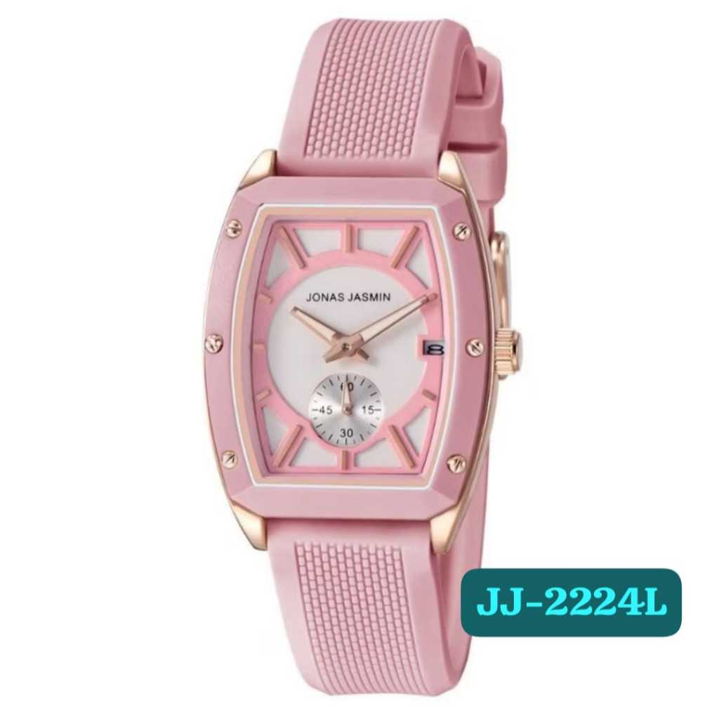 Jam Tangan Wanita Jonas Jasmin JJ-2224L Pink Sporty Tali Silikon Desain Kotak