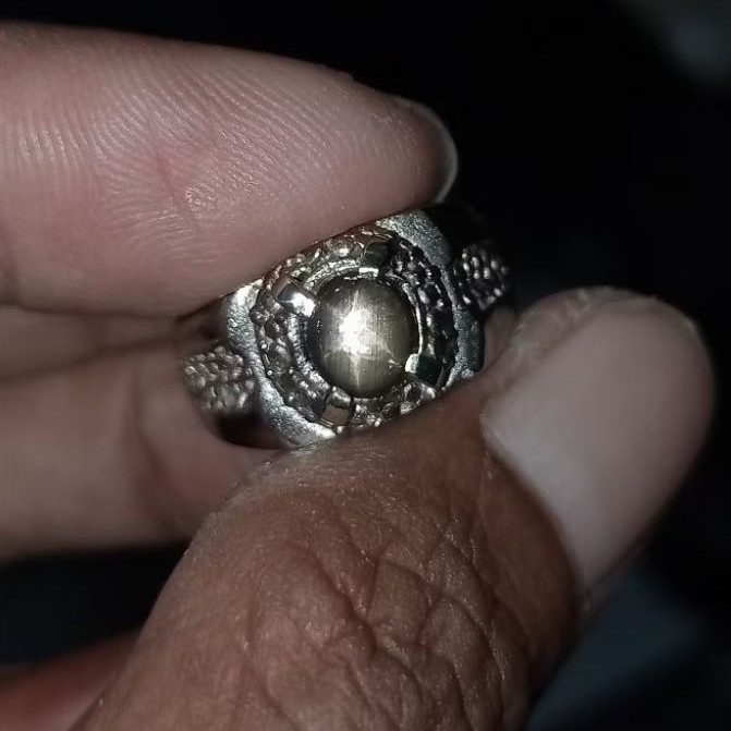 Batu Cincin Akik Permata Natural Black Star Sapphire Bangsing Hitam Imut