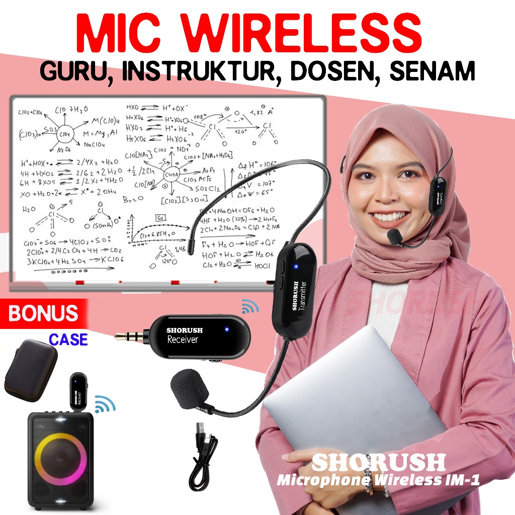 Shorush IM 1 Mikrofon Mic Microphone Clip On Wireless Bando Imam Masjid Sholat Muadzin Pidato Instru