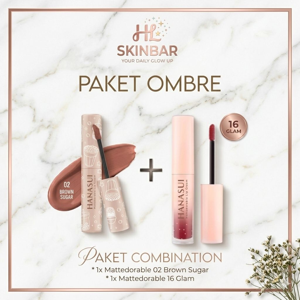 Hanasui 1 Set Ombre Lips Choco Crush Boba Brown Sugar 02 + Glam 16