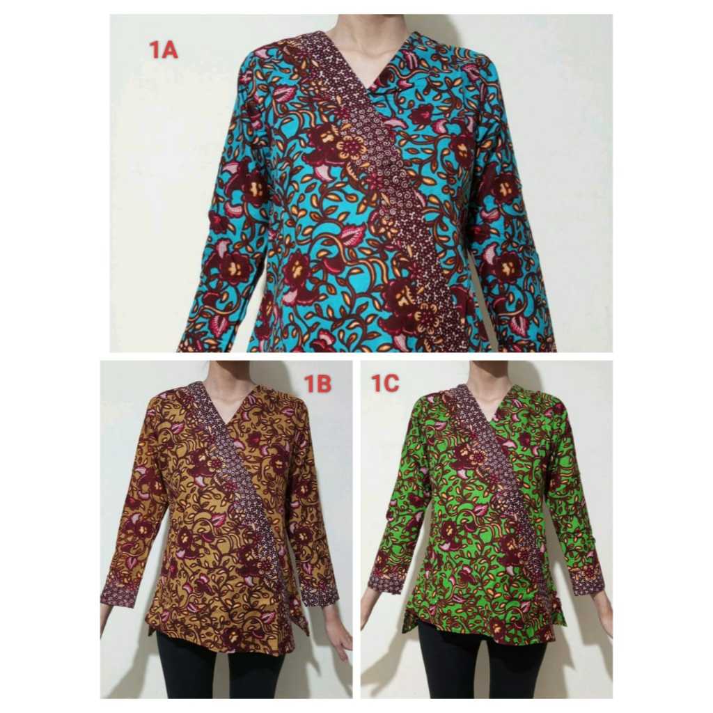 Batik Adhirajasa SIZE LOKAL : Blouse Lasem 7 1A (Tosca) 1B (Coklat) 1C (Hijau Tua) -  Lengan 7/8