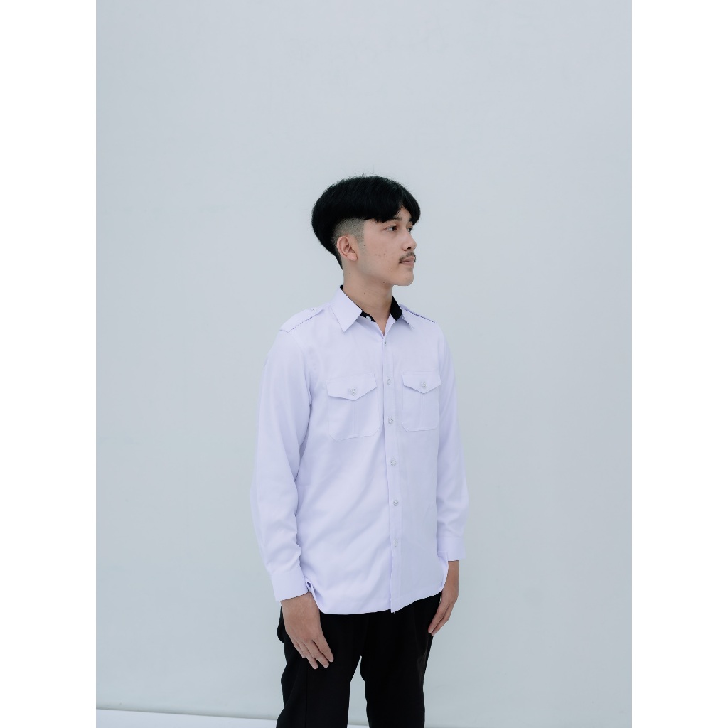 Baju pdh putih pria baju kantor lengan panjang bahan katun semi wol premium size S-XXL