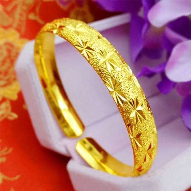 Gelang lapis emas wanita gelang emas berhiaskan motif bintang berkilauan, gelang terbuka wanita