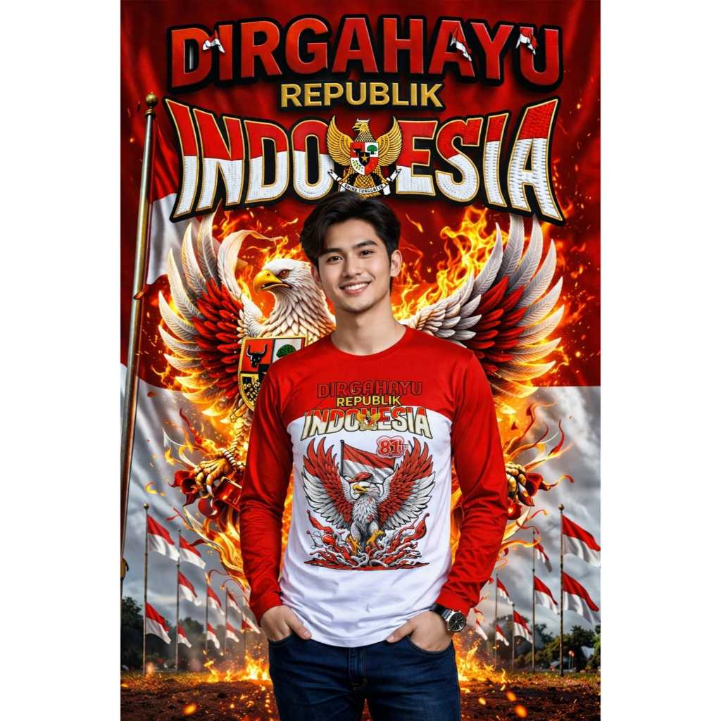 KAOS KATUN/KAOS 17 AGUSTUS 45/KAOS COWOK CEWEK BISA/LENGAN PANJANG/MOTIF BORDIR