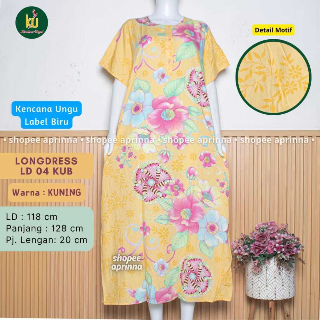 COD LD 04/08 Batik Kencana Ungu Daster Panjang Daster Lengan Pendek Batik Kencana Ungu Asli Original