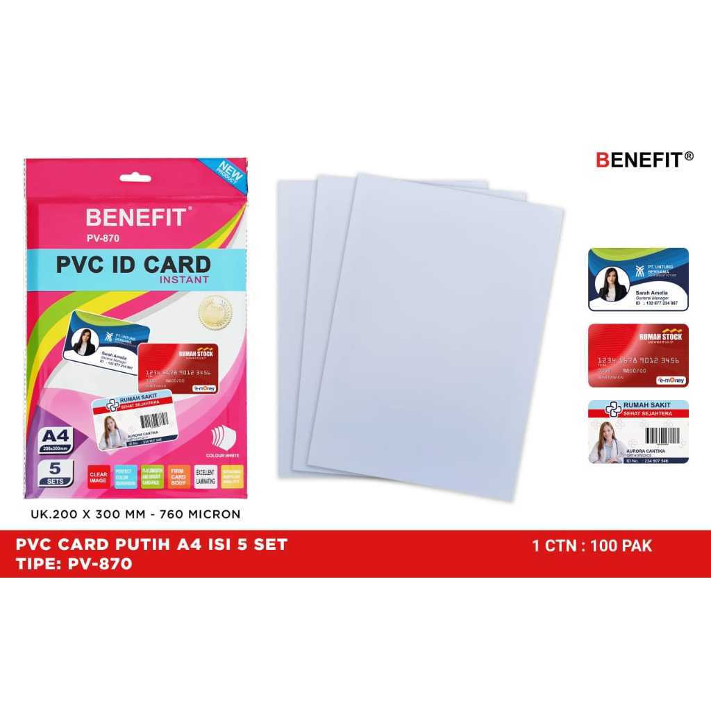 *1 Bungkus* PVC ID Card Instant A4 760micron Benefit PV-870