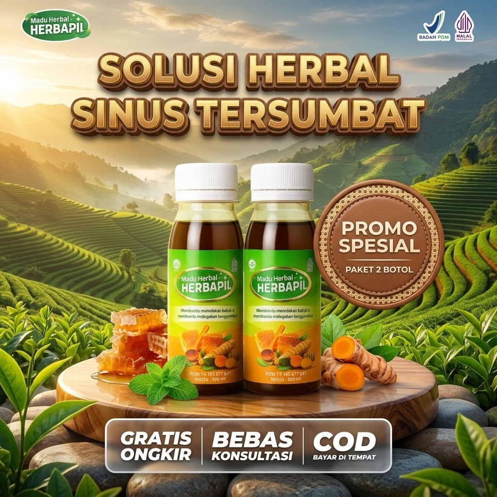 HERBAL SINUS ORIGINAL - PAKET 2 BOTOL MADU HERBAPIL Atasi Sinusitis Batuk Pilek dan Radang Dll